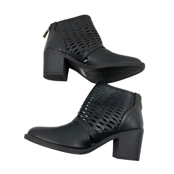 Qupid Ankle Boots Womens Sz 6 Chunky Heel Black Cage Cut Booties - Picture 3 of 10